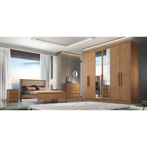 Guarda Roupa Casal com Espelho 6 Portas 8 Gavetas - Linea-cumaru - Móveis Novo Horizonte