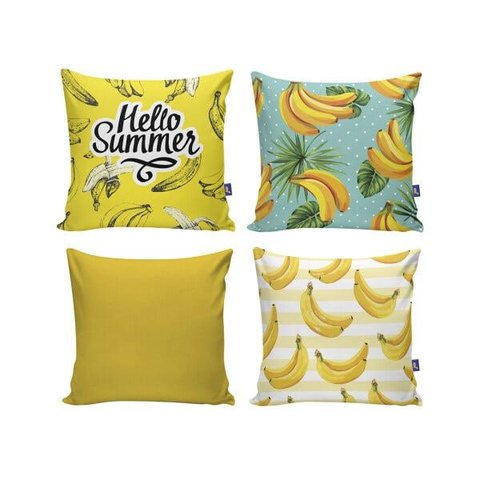 Kit 4 Almofadas Decorativas 40x40 com Enchimento Bananas