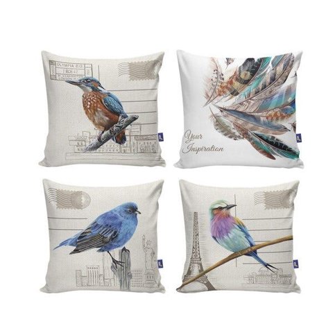 Kit 4 Almofadas Decorativas 40x40 com Enchimento Passáros