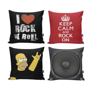 Kit 4 Almofadas Decorativas 40X40 com Enchimento Rock Roll