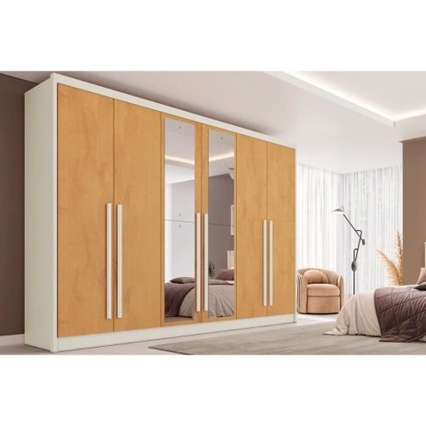 Guarda Roupa Casal 6 Portas (2 C/ Espelho) e 6 Gavetas Valencia Off White/peroba - Europa