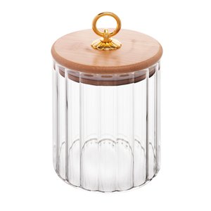 Pote Porta Mantimentos de Vidro Canelado C/tampa de Bambu e Puxador de Metal Classic 550ml Wolff
