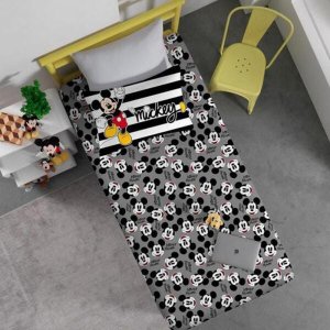 Jogo De Cama Portallar Solteiro Mickey Preto E Branco Cinza
