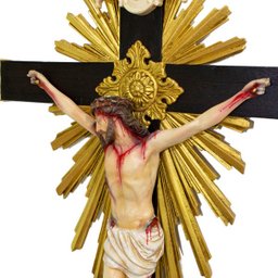 Crucifixo Madeira Imagem De Resina Policromado 85cm Flor de Lis - 2
