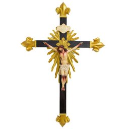Crucifixo Madeira Imagem De Resina Policromado 85cm Flor de Lis - 1