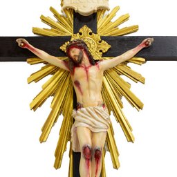 Crucifixo Madeira Imagem De Resina Policromado 85cm Flor de Lis - 5