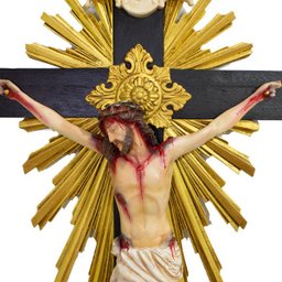 Crucifixo Madeira Imagem De Resina Policromado 85cm Flor de Lis - 4