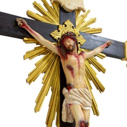 Crucifixo Madeira Imagem De Resina Policromado 85cm Flor de Lis - 3
