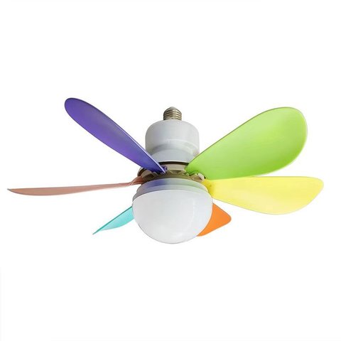 Super Ventilador Teto Lampada Bocal E27 30w Silencioso Bivolt Flor Pás- Arco Iris