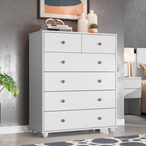 Cômoda Argos 6 Gavetas Retrô Branco
