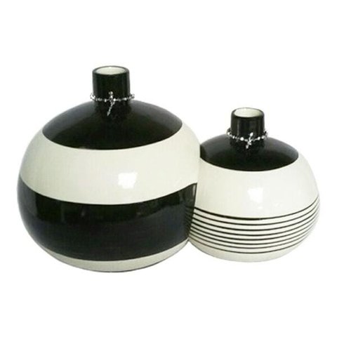 Par De Vasos Girona Sole Luna Em Cerâmica Black White