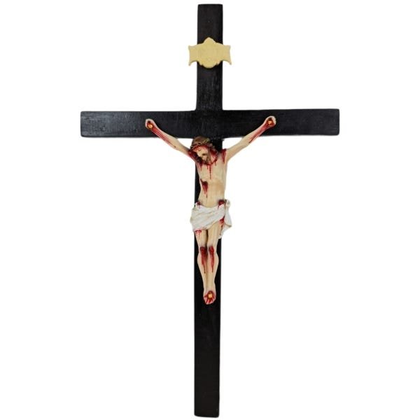 Crucifixo Tradicional 36cm Cruz De Madeira Imagem Resina Policromado