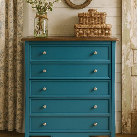 Cômoda para Quarto 5 Gavetas MDF Amsterdã Azul/Amêndoa
