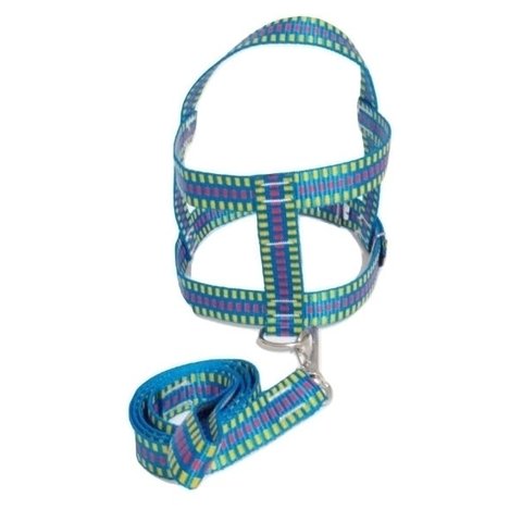 Guia com peitoral 25mm azul quadriculado tamanho 4 (46 cm a 51 cm)