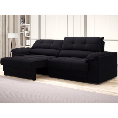 Sofá com Carregador Usb e Molas no Assento Retrátil Reclinável Mimo 2,30m Velosuede Preto - Netsofas