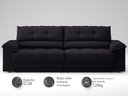 Ver imagem 3 de Sofá com Carregador Usb e Molas no Assento Retrátil Reclinável Mimo 2,30m Velosuede Preto - Netsofas