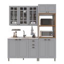 Ver imagem 2 de Cozinha Modulada 3 Peças Torre Quente Balcão e Armário Aéreo com Vidro 100% MDF Bari Cinza/Titanio Fosco