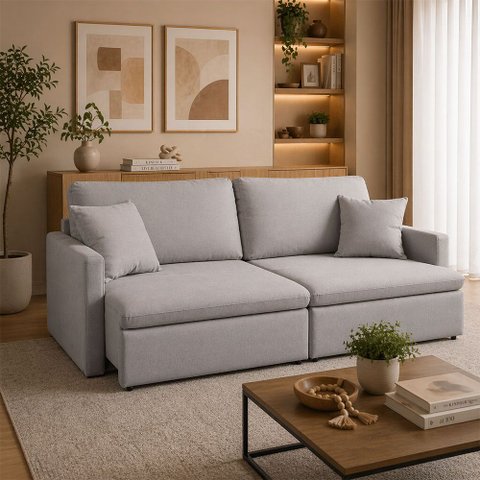 Sofá 4 Lugares Retrátil Reclinável para Sala de Estar 260cm Send K01 Linho Soft Cinza - Lyam Decor