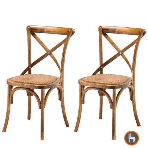 Kit 2 Cadeiras Empilhavel Paris Katrina Cross Fratini Madeira Bétula Natural Assento em Rattan