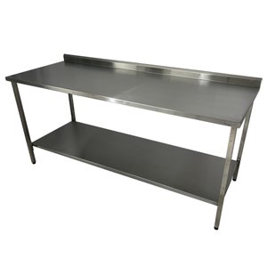 Mesa de Aço Inox Industrial 160x60x90 Cm com 1 Prateleira Plano Liso com Espelho Nortinox Stander