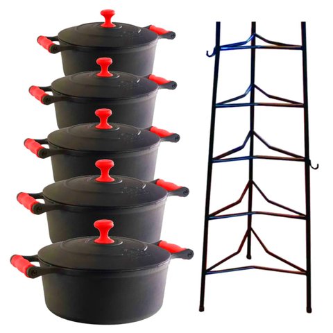 Jogo Caçarola Silicone Vermelho T/F 16 ao 24cm e Paneleiro