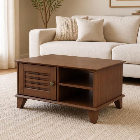 Mesa de Centro Retangular 78cm 1 Porta Madeira Maciça Aton S05 Ipê - Lyam Decor