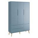 Ver imagem 2 de Guarda Roupa Infantil 3 Portas e Cômoda Theo 1 Porta Azul com Pés Madeira Natural – Reller