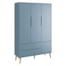 Guarda Roupa Infantil 3 Portas e Cômoda Theo 1 Porta Azul com Pés Madeira Natural – Reller - 2