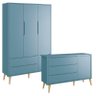 Guarda Roupa Infantil 3 Portas e Cômoda Theo 1 Porta Azul com Pés Madeira Natural – Reller - 1