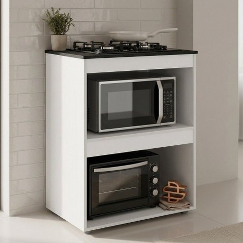 Balcão Cooktop Ariana Cozinha Compacta com Nichos para Micro-Ondas Branco - Desk Design