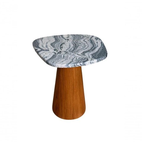 Mesa Lateral Alaska Redonda Mármore Madeira 51cm Branco