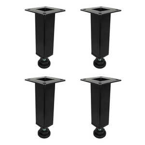 4x Pé Aço Regulável 10cm Preto Quadrado para Móveis