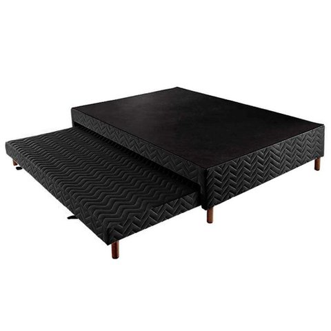 Cama Box Base C/auxiliar Universal Casal Sommier Rústico Bordado Black (138x188x30) - Paropas