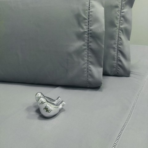 Jogo de Lençol Cama Casal 400 Fios Ponto Palito Prata 4 Peças Casa Dona
