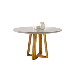 Mesa de Jantar Redonda em Madeira Maciça Natalle Com Tampo de Vidro 100cm Móveis Mix - 2