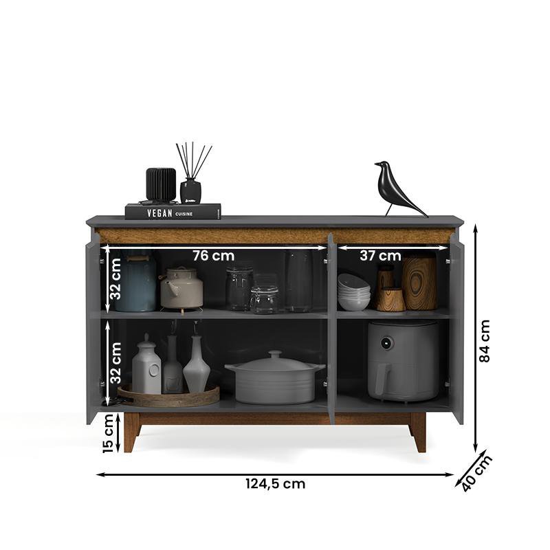 Aparador Buffet Sala Flow com 3 Portas Pés Madeira Maciça Cinza - Ej Moveis - 5