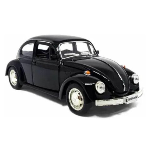 Super Fusca Preto Carrinho Fusquinha Miniatura Ferro Fricção Abre Porta e Capô