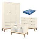 Ver imagem 1 de Quarto de Bebe Unique 3 Portas com Cômoda 6 Gavetas Off White Eco Wood e Colchão Ortobom - Matic