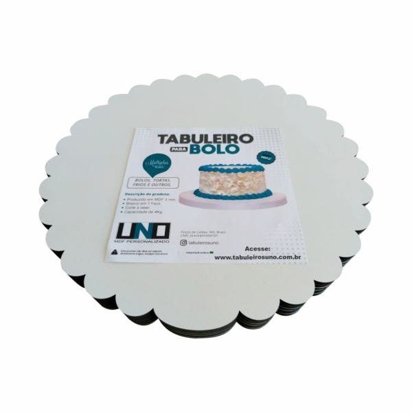 Cake Board 25cm Em Mdf de 3mm Kit com 10 Para Bolo e Confeitaria Borda Ondulado