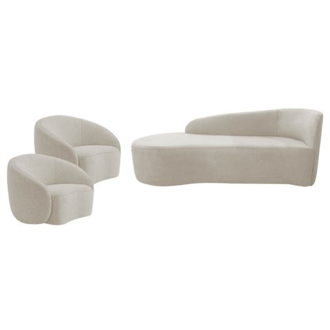 Kit Divã Recamier Orgânico França 160cm Lado Esquerdo e 2 Poltronas Amore Linho