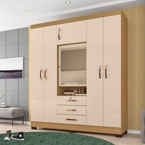 Guarda Roupa Casal Ambiente Imperial Carvalho Americano Off White - Incorplac