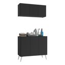 Ver imagem 1 de Conjunto Lavanderia Retrô Multiuso Armário Aéreo e Balcão 3 Portas Multimóveis Mp5050 Preto/