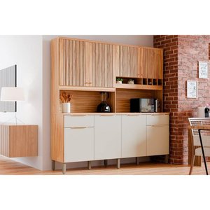 Cozinha Compacta Kit Concord C/ 8 Portas e 2 Gavetas 200x206cm Amendoa/off White - Ronipa