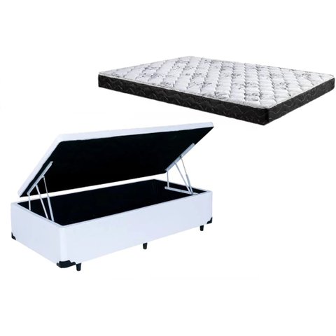 Cama Box Baú Solteiro Colchão Mola Ensacada Belos Sonhos + Box Sintético 61x88x188:branco