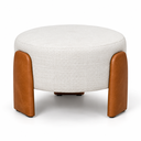 Ver mais imagens de Puff Redondo Moderno Organico Premiun Luxo Reforçado Decorativo Linho Off-White Courino Caramelo Des