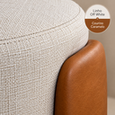 Ver imagem 2 de Puff Redondo Moderno Organico Premiun Luxo Reforçado Decorativo Linho Off-White Courino Caramelo Des