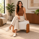 Ver imagem 5 de Puff Redondo Moderno Organico Premiun Luxo Reforçado Decorativo Linho Off-White Courino Caramelo Des