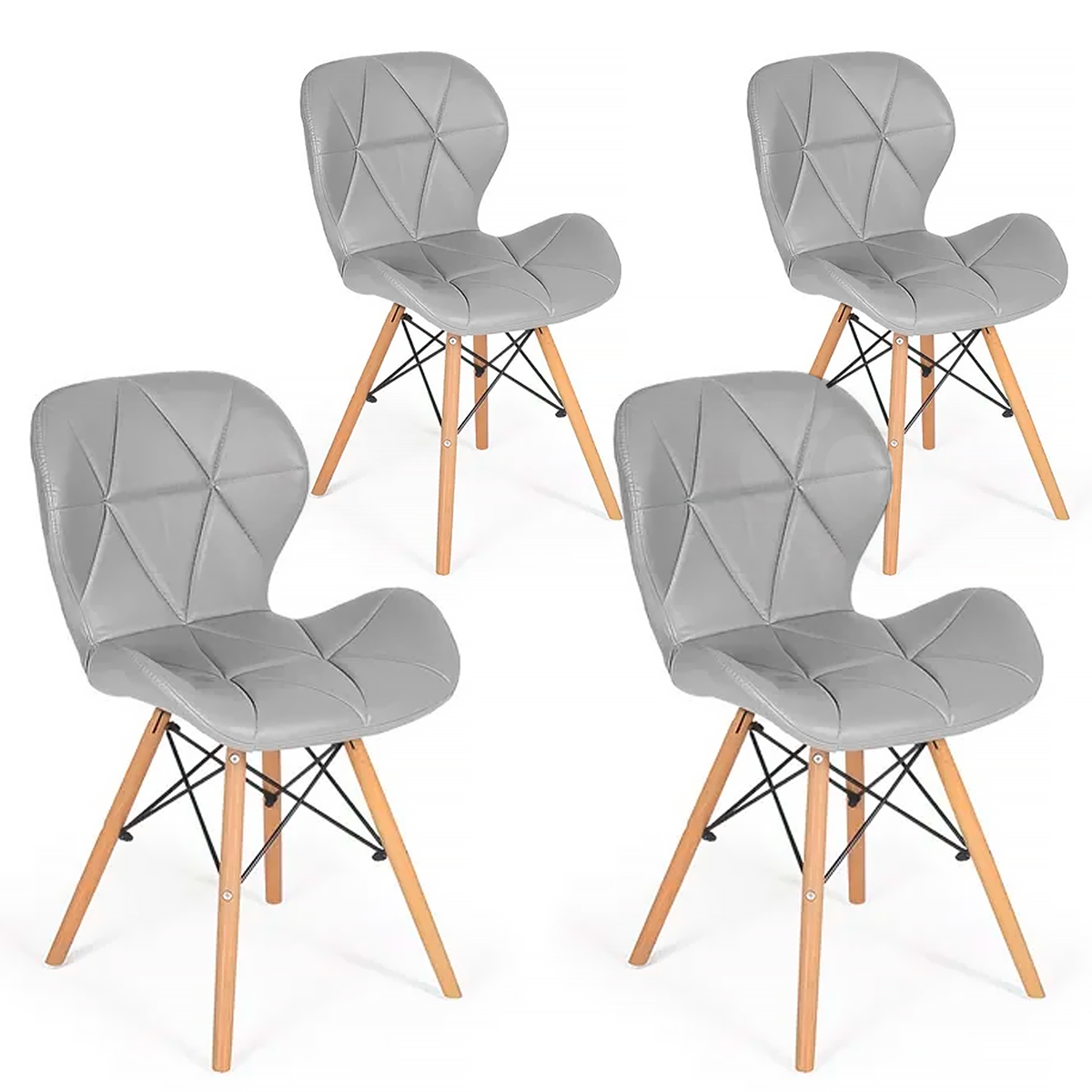 Kit 4x Cadeira de Jantar Charles Eames Eiffel Slim Estofada Cinza