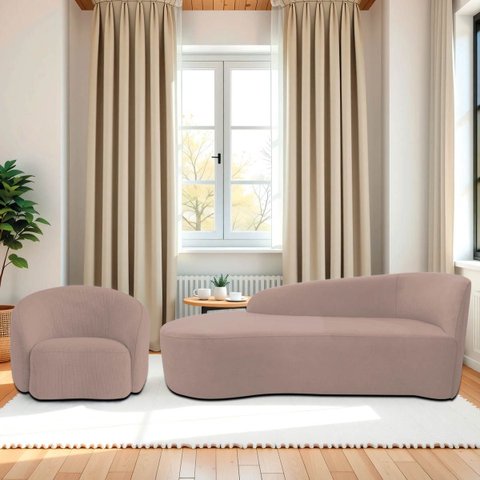 Kit Divã Recamier Orgânico França 160cm Lado Esquerdo e Poltrona Amore Linho