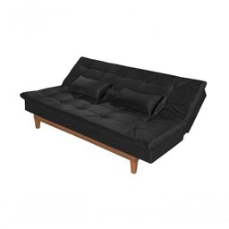 Sofá Cama Versátil 3 Lugares Império Reclinável Pés Madeira Espuma D33 Suede Preto 381 - 7